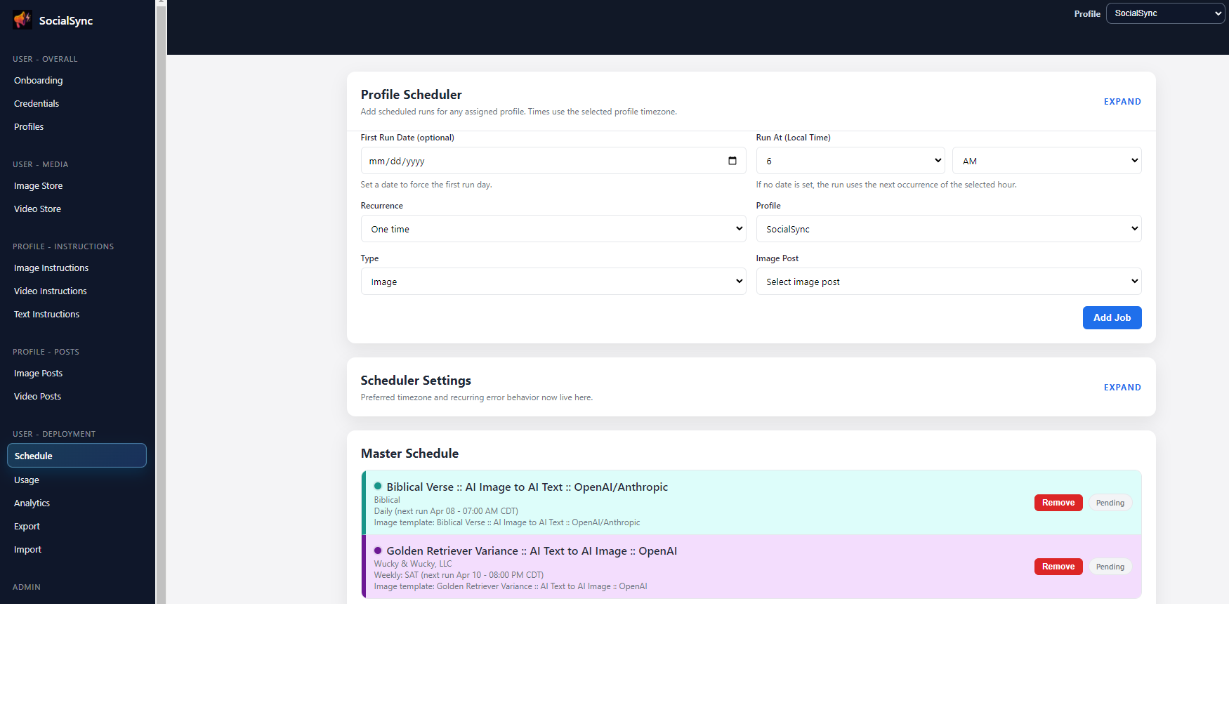 Scheduler configuration